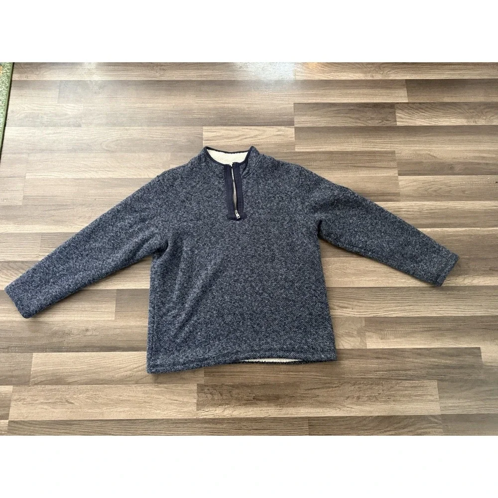 Orvis Sherpa Lined 1/4 Quarter Zip Blue‎ Grey Pullover Fleece Sweater Men's XL